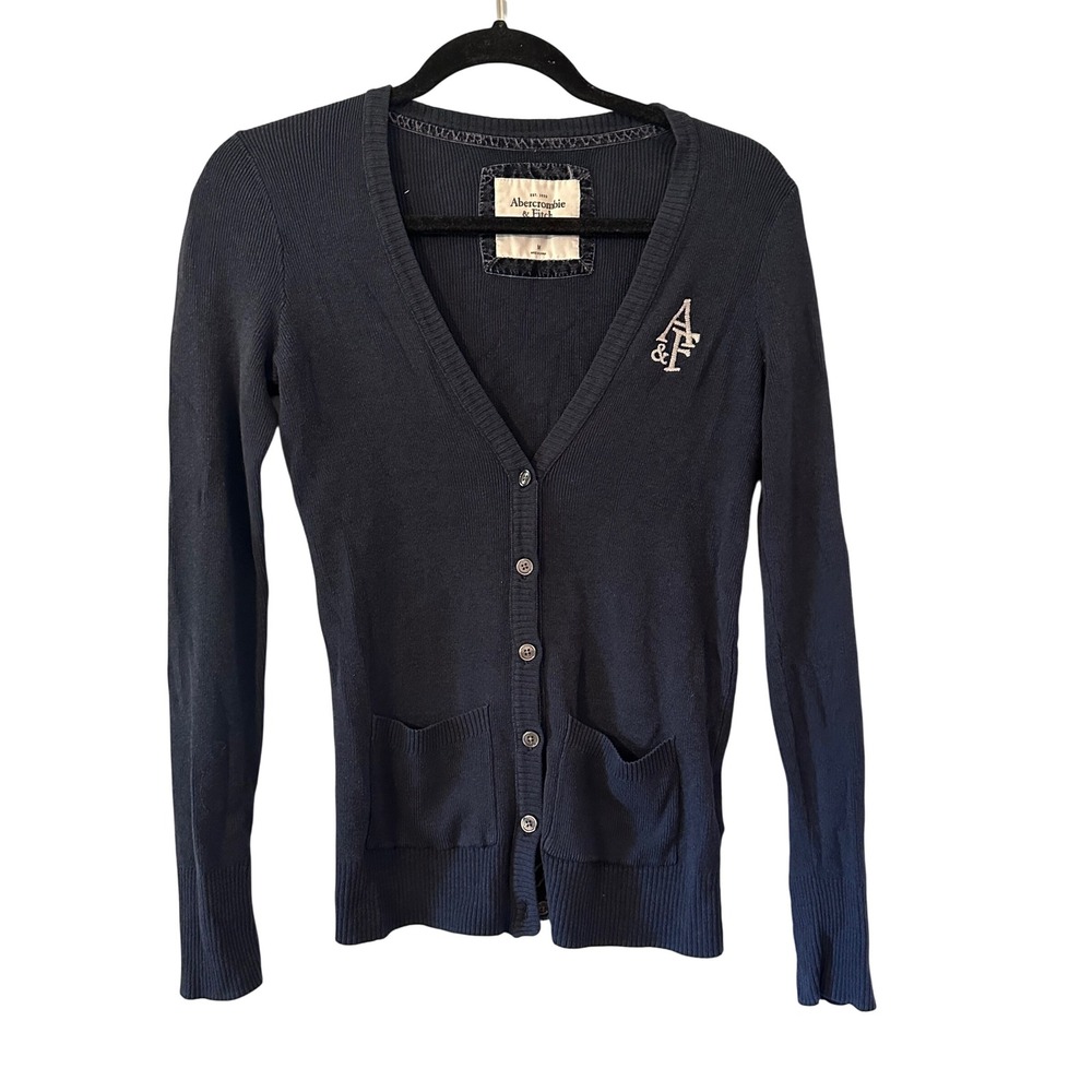 Abercrombie Fitch VTG Navy Blue Ribbed Button Front Cardigan Sweater Preppy